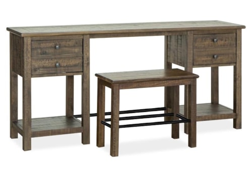 Transitional Rustic Rectangular Sofa Table with Stool
