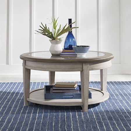 Farmhouse Round Ceiling Tile Cocktail Table with Open Storage