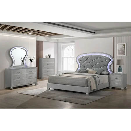 5-Piece Contemporary Queen Arched Bed with LED Lighting Bedroom Group