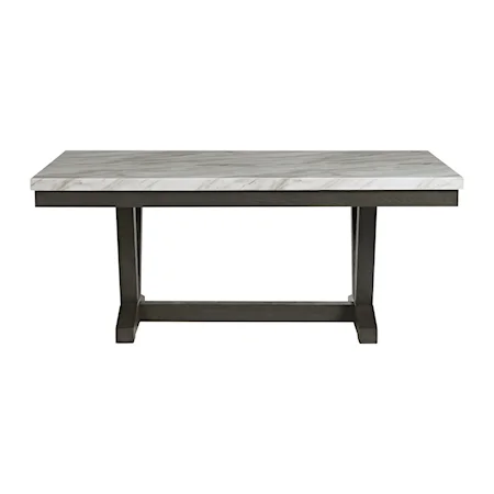 Transitional Dining Table with Faux Marble Top and Trestle Base
