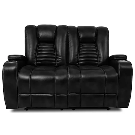 Contemporary Dual Power Reclining Loveseat with Power Headrests and Cupholders