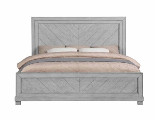 Montana Rustic Queen Panel Bed with Chevron Pattern Headboard