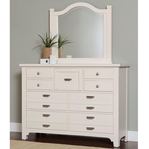 Transitional 9-Drawer Dresser and Arched Mirror Set
