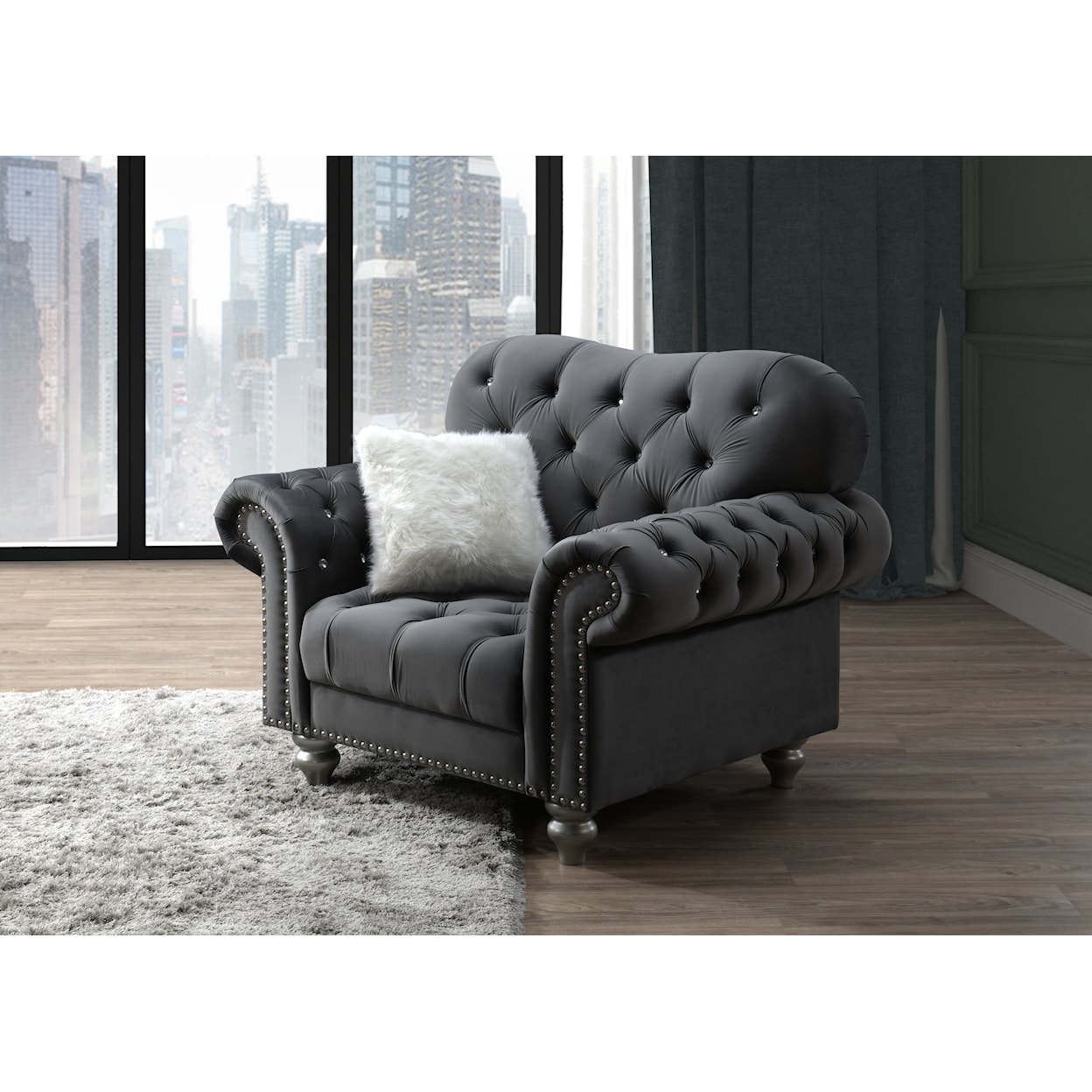 Global Furniture 4422 Upholstered Button-Tufted Accent Chair