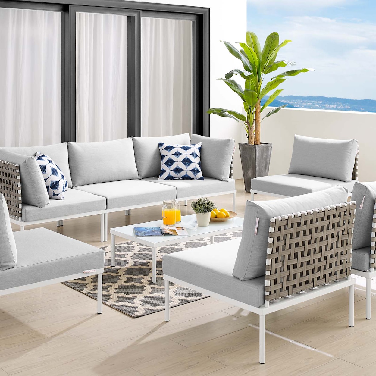 Modway Harmony Outdoor 8-Piece Aluminum Sectional Sofa Set