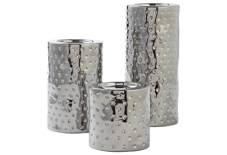Accents Marisa Silver Candle Holders (Set of 3) by Signature Design by Ashley at Home Furnishings Direct