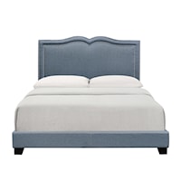 Glam Shaped Double Nailhead Trim Full Upholstered Bed in Classic Blue