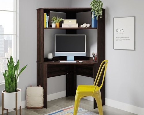 Transitional Corner Desk with Hutch & Shelves