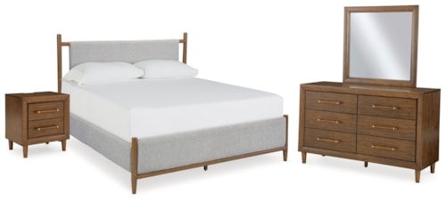 Queen Upholstered Bed, Dresser, Mirror And Nightstand
