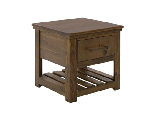 Transitional 1-Drawer End Table with Open Slatted Shelf