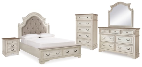 5pc Queen Storage Bed, Dresser, Mirror, Nightstand and Chest