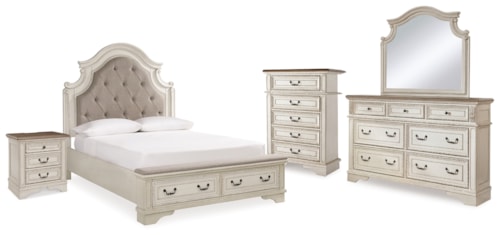 Queen Panel Bed, Dresser, Mirror, Chest And Nightstand