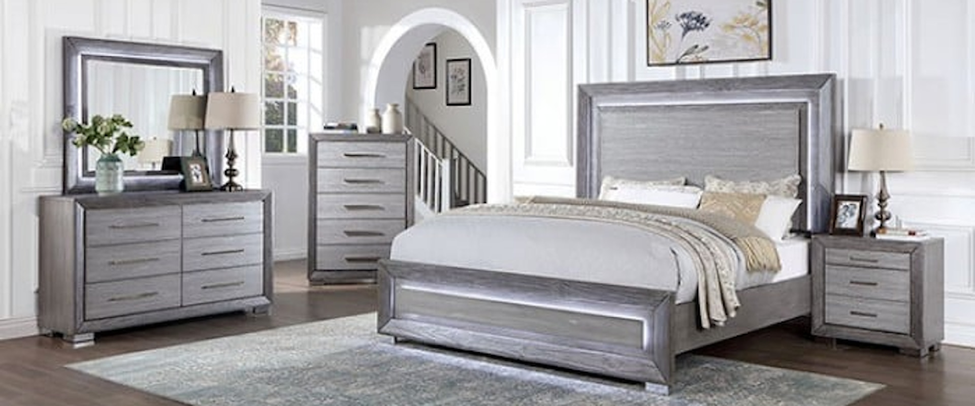 Transitional Gray 5-Piece Queen Bedroom Set with 2 Nightstands