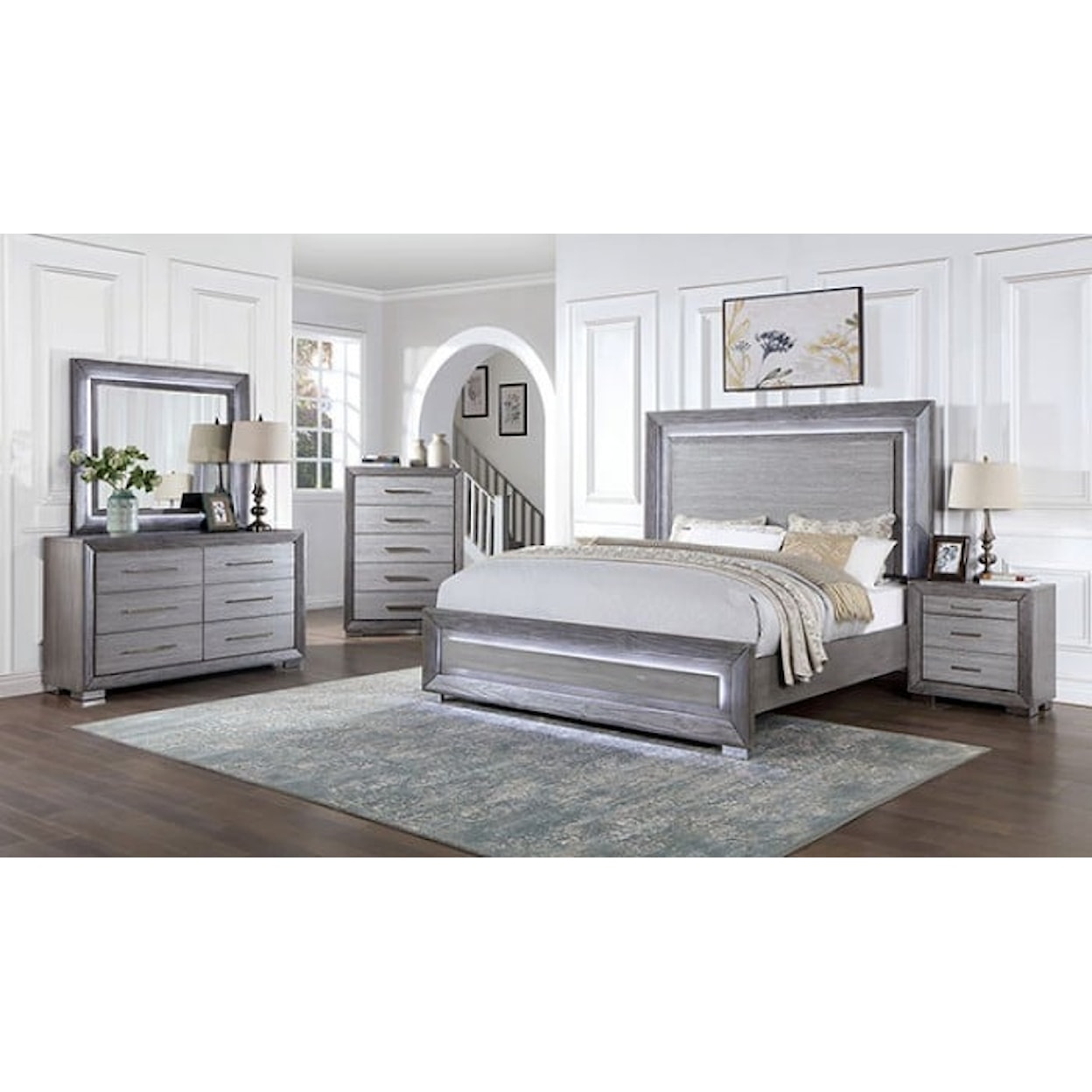 Furniture of America RAIDEN Gray 4-Piece Bedroom Set