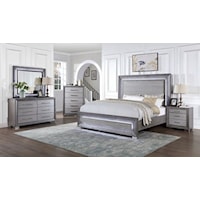 Transitional 5-Piece Gray Queen Bedroom Set with Bedroom Chest