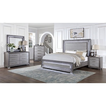 Transitional Gray 5-Piece Queen Bedroom Set with 2 Nightstands