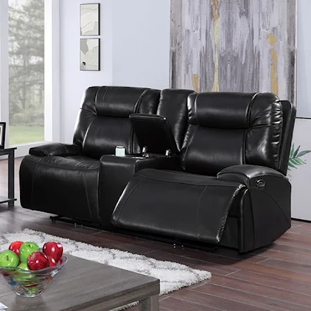 Transitional Power Reclining Black Loveseat with Cup Holders