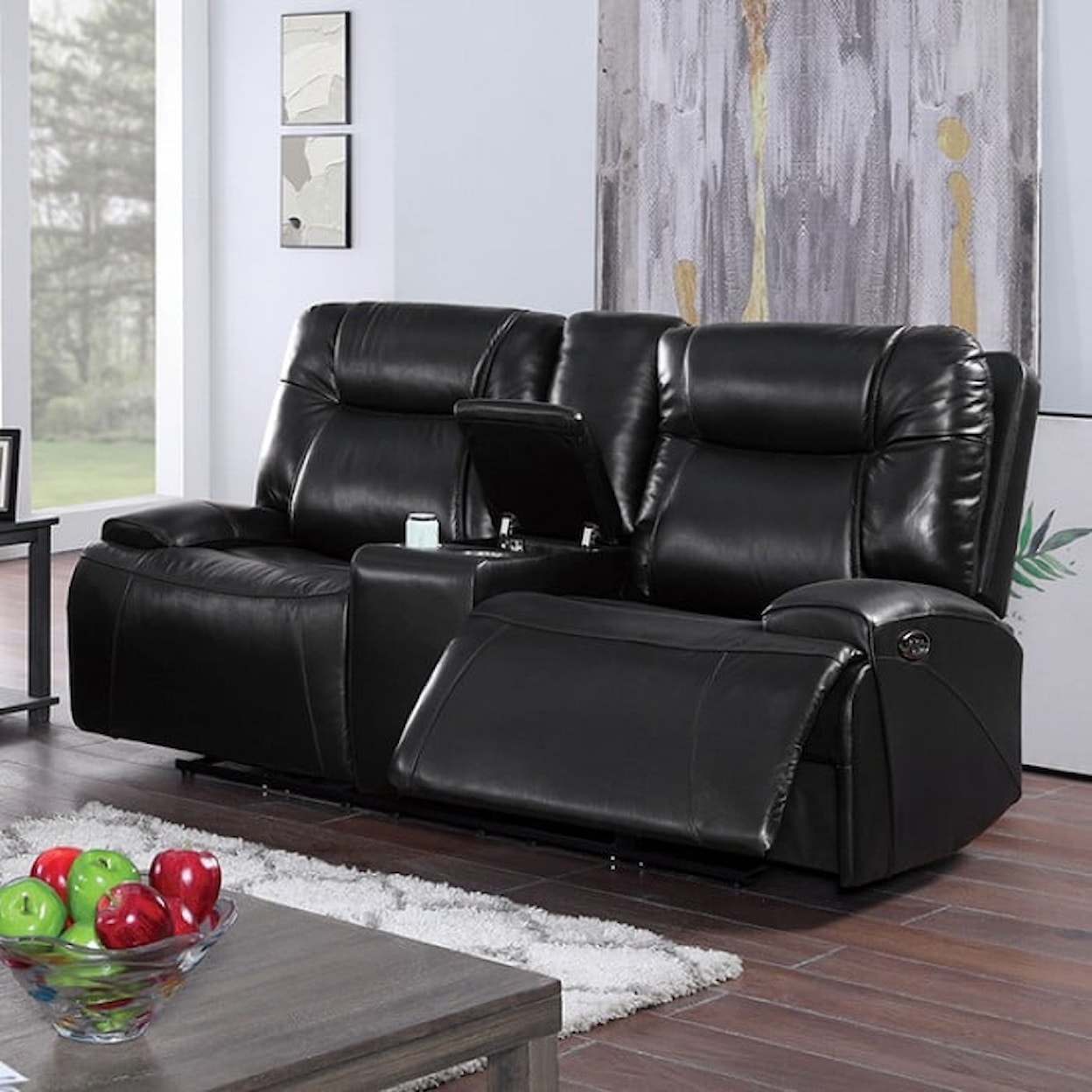 Furniture of America BASQUE Power Reclining Black Loveseat