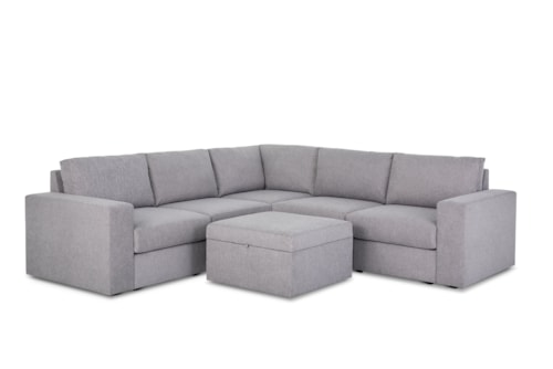 Flex 5-Seat Sectional with Wide Arm and Storage Ottoman - Pebble