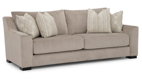 Contemporary Tapered Slope Arm Sofa with Throw Pillows