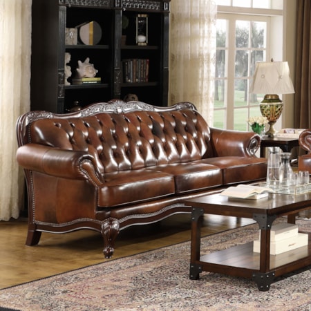 Victoria Full Leather Rolled Arm Sofa