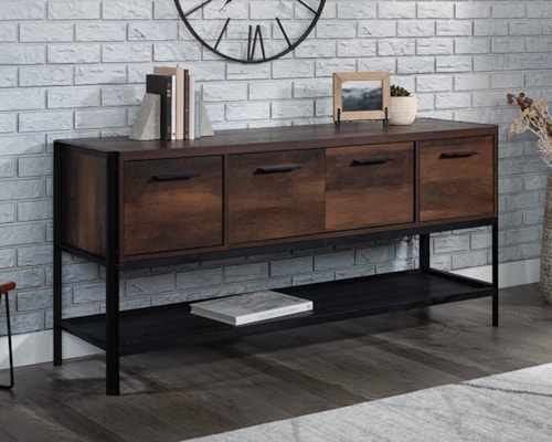 Industrial Office Credenza with Lower Storage Shelf