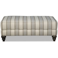 Customizable Large Rectangular Cocktail Ottoman with Welt Cords and Turned Legs