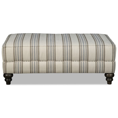Customizable Large Rectangular Cocktail Ottoman with Welt Cords and Turned Legs