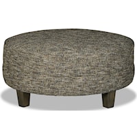 Customizable Large Round Cocktail Ottoman with Welt Cords and Tapered Legs