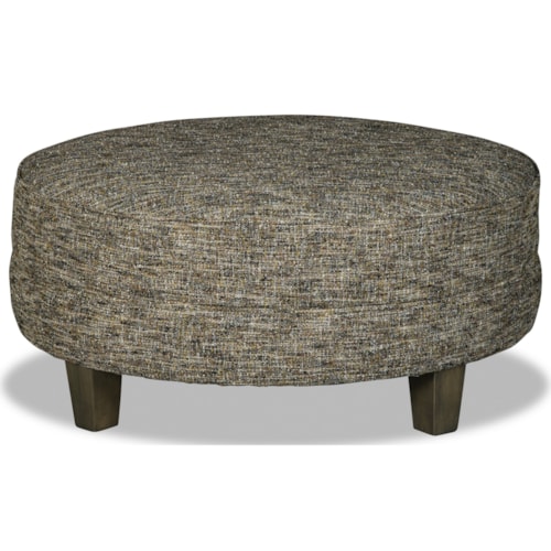 Customizable Large Round Cocktail Ottoman with Welt Cords and Tapered Legs
