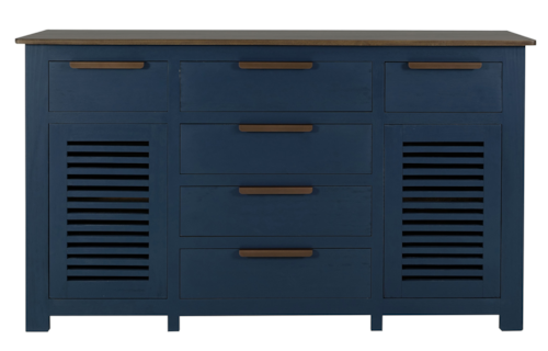 Transitional 6-Drawer Buffet with 2 Slat-Front Doors
