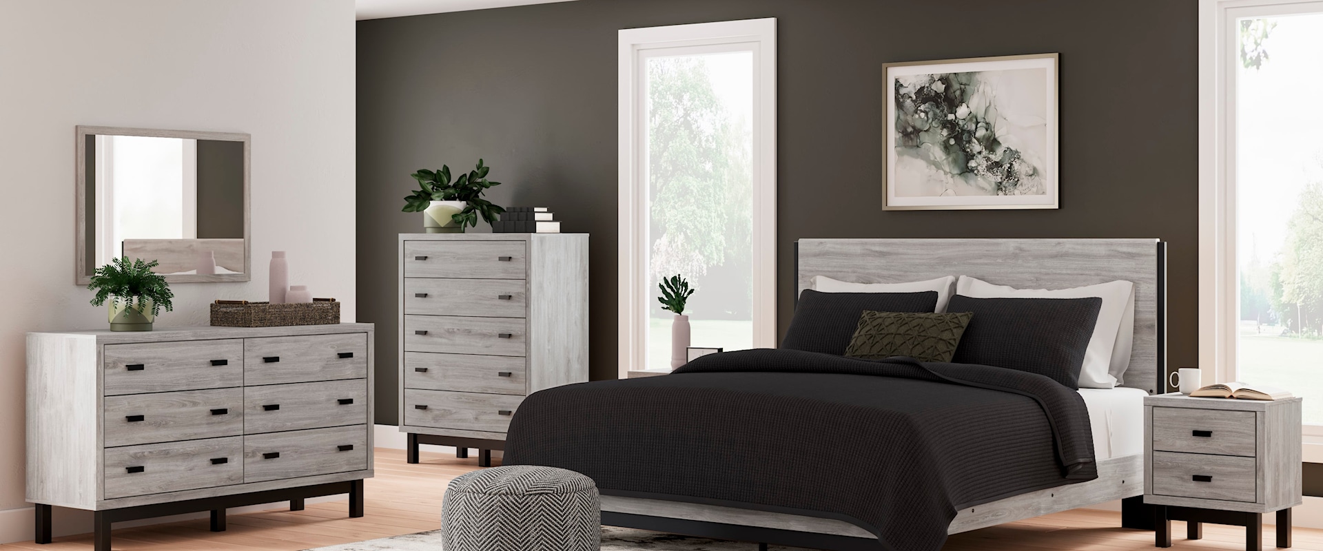 Contemporary King Panel Bed Bedroom Set