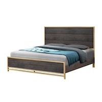 Trevor Contemporary Slat Panel Bed with Gold Accents - Queen