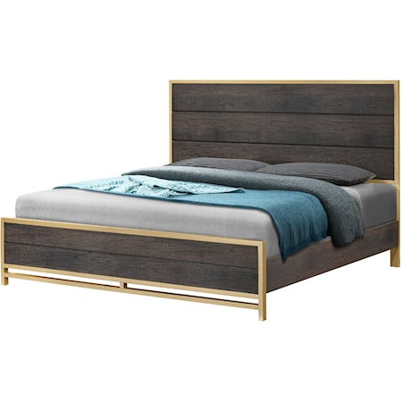 Trevor Contemporary Slat Panel Bed with Gold Accents - Queen