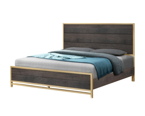 Trevor Contemporary Slat Panel Bed with Gold Accents - Queen