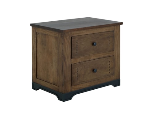 Rustic 2-Drawer Nightstand with Wrought Iron Base