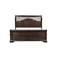 Traditional California King Sleigh Bed with Unique Scrolled Headboard