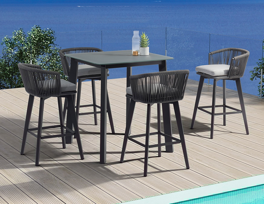 Rope Barrel-Back Barstool - Anthracite