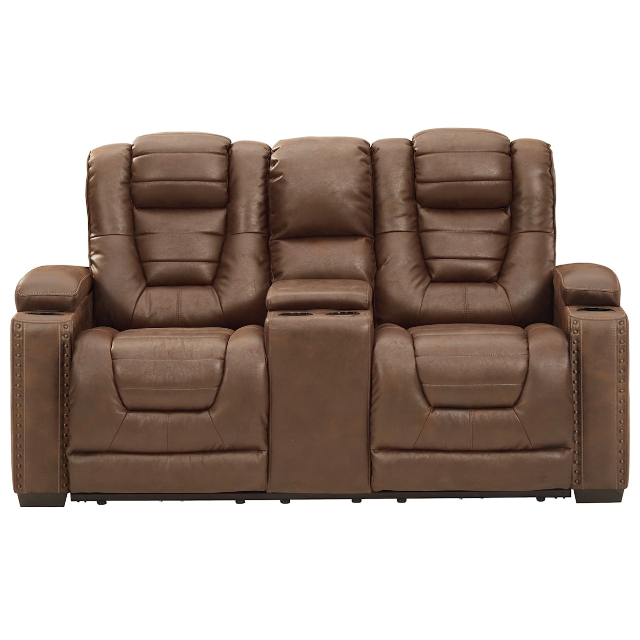 Ashley Furniture Signature Design Owner's Box Power Rec Loveseat w/ Console & Adj Hdrsts