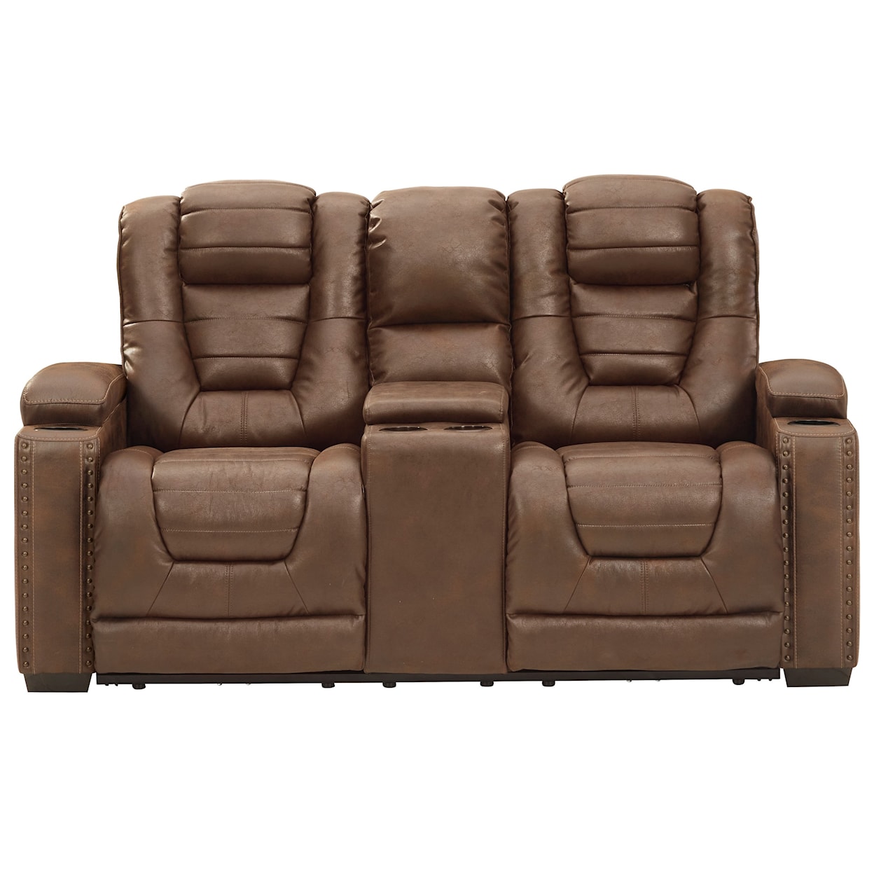 Signature Design by Ashley Furniture Owner's Box Power Rec Loveseat w/ Console & Adj Hdrsts