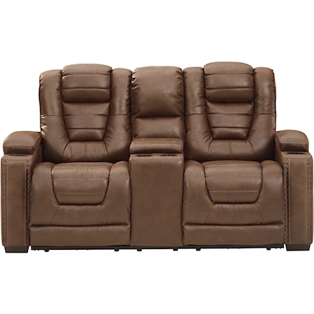 Faux Leather Power Rec Loveseat w/ Console & Adj Hdrsts