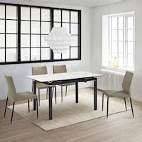 Contemporary 5 Piece Extendable Dining Set with Taupe Gray Faux Leather Chairs