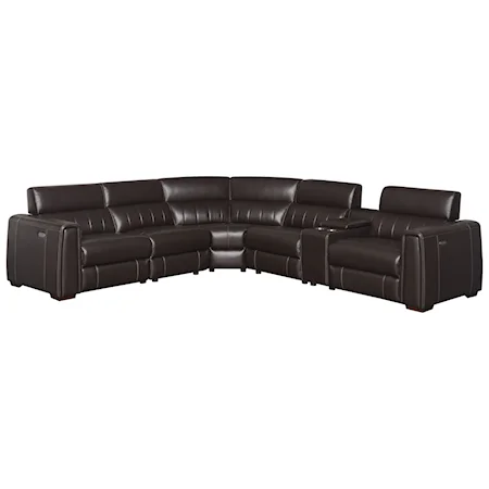 4-Seat Power Reclining Leather Sectional Sofa with Outlets and USB Ports