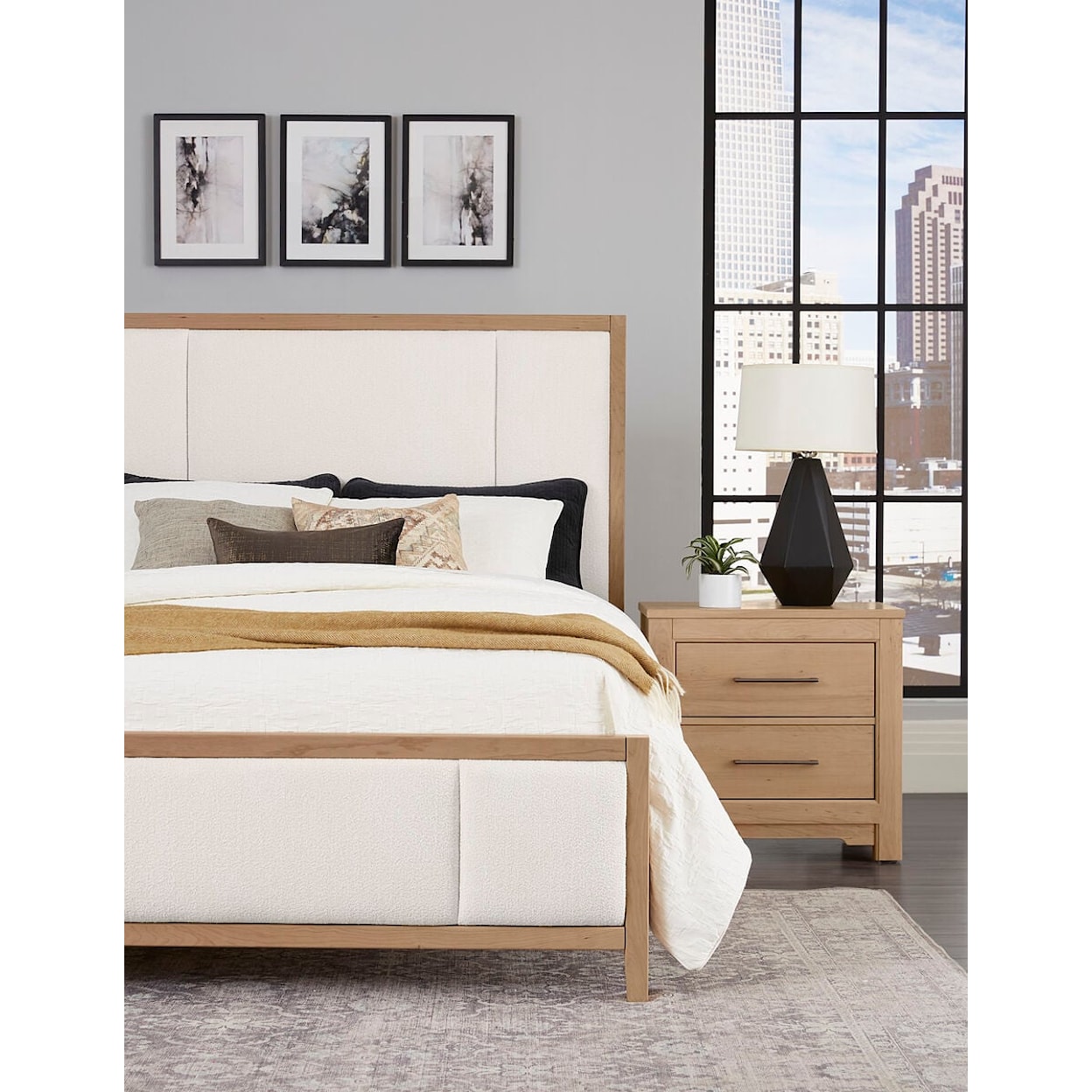 Vaughan Bassett Crafted Cherry - Bleached Upholstered Panel Bed