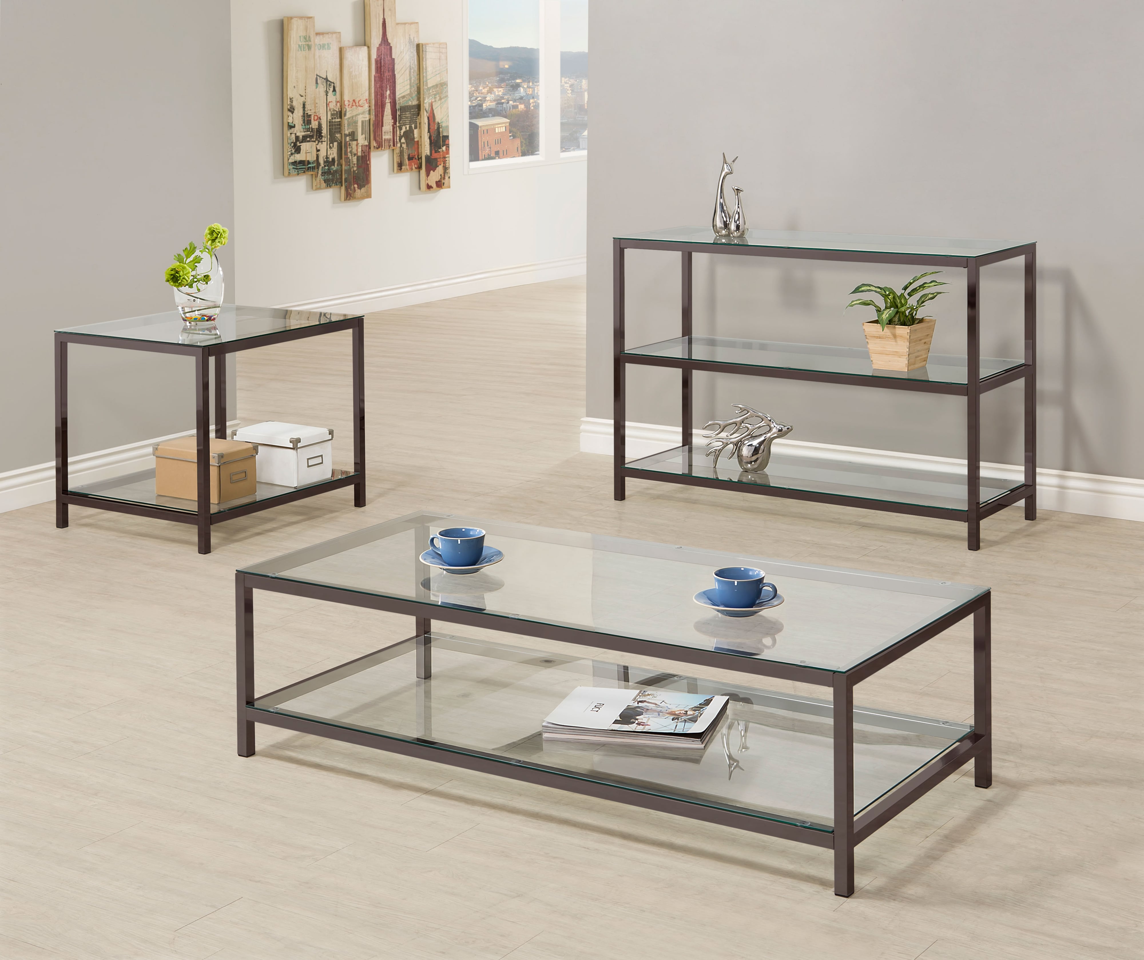 Trini 2-shelf Glass Top Console Table
