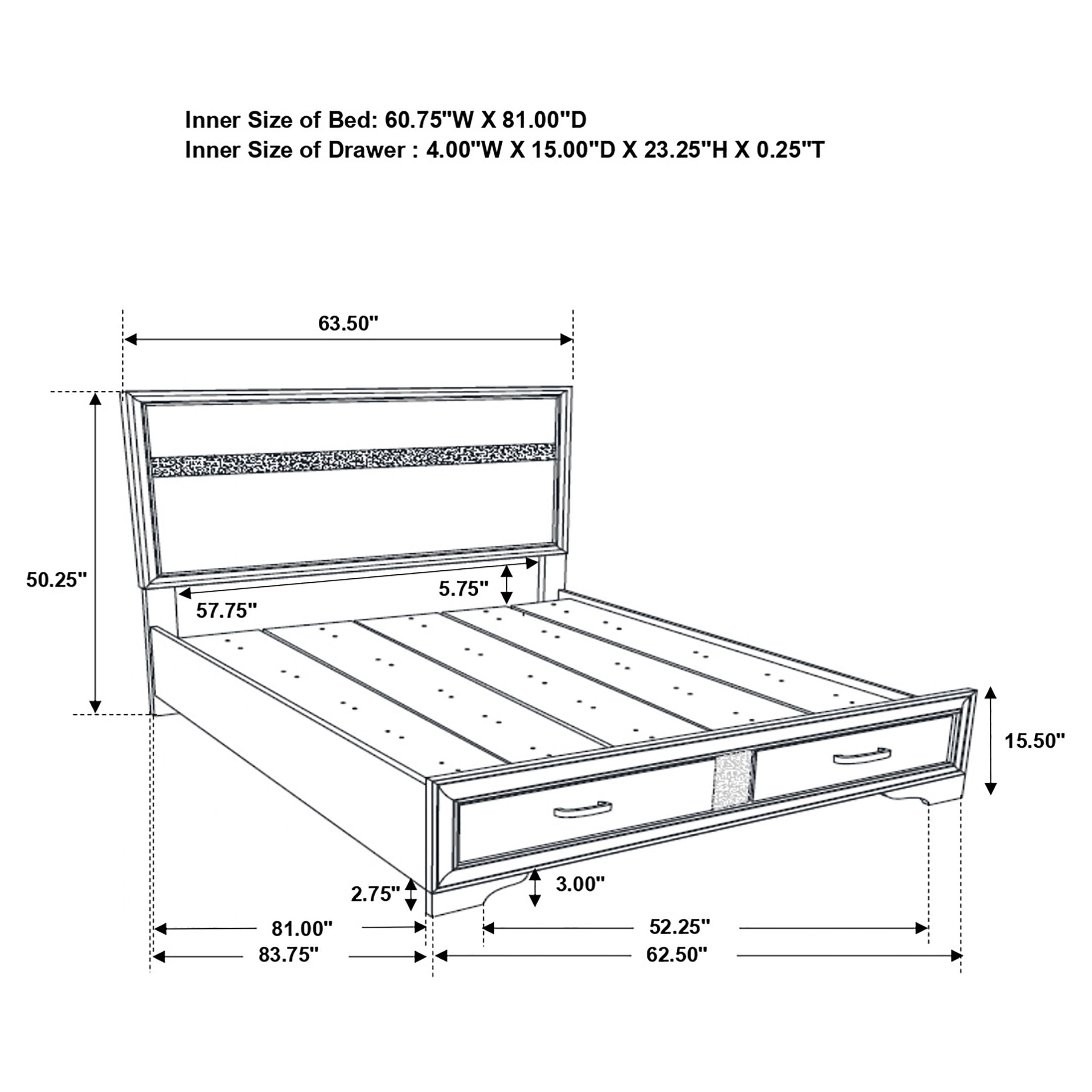 51-inch Wood Queen Storage Panel Bed