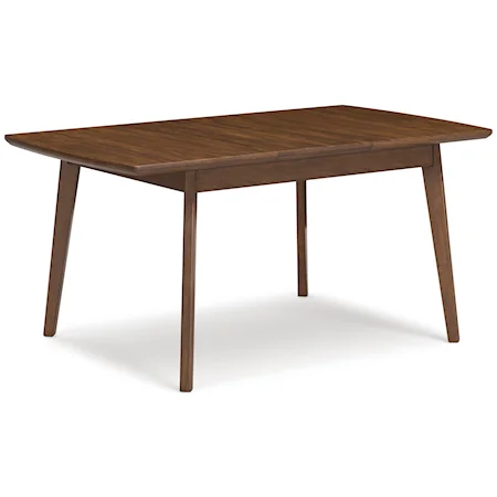 Mid-Century Modern Rectangular Dining Extension Table with Self-Storing Leaf