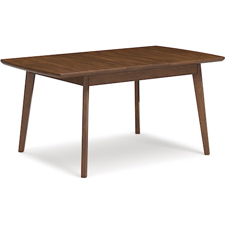 Mid-Century Modern Rectangular Dining Extension Table with Self-Storing Leaf