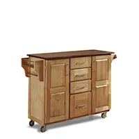 Traditional Kitchen Cart with Natural Finish and Wood Top