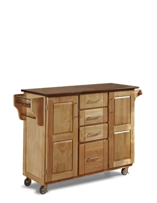 Traditional Kitchen Cart with Natural Finish and Wood Top